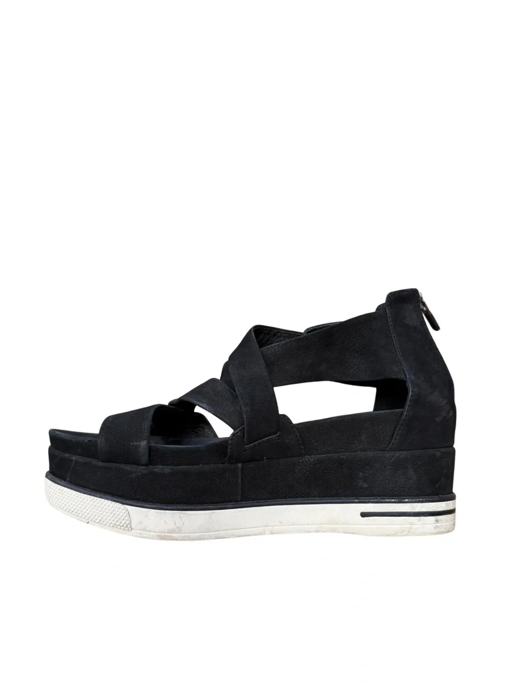 EILEEN FISHER Boost Platform Wedge Sandals Black Leather Size 9